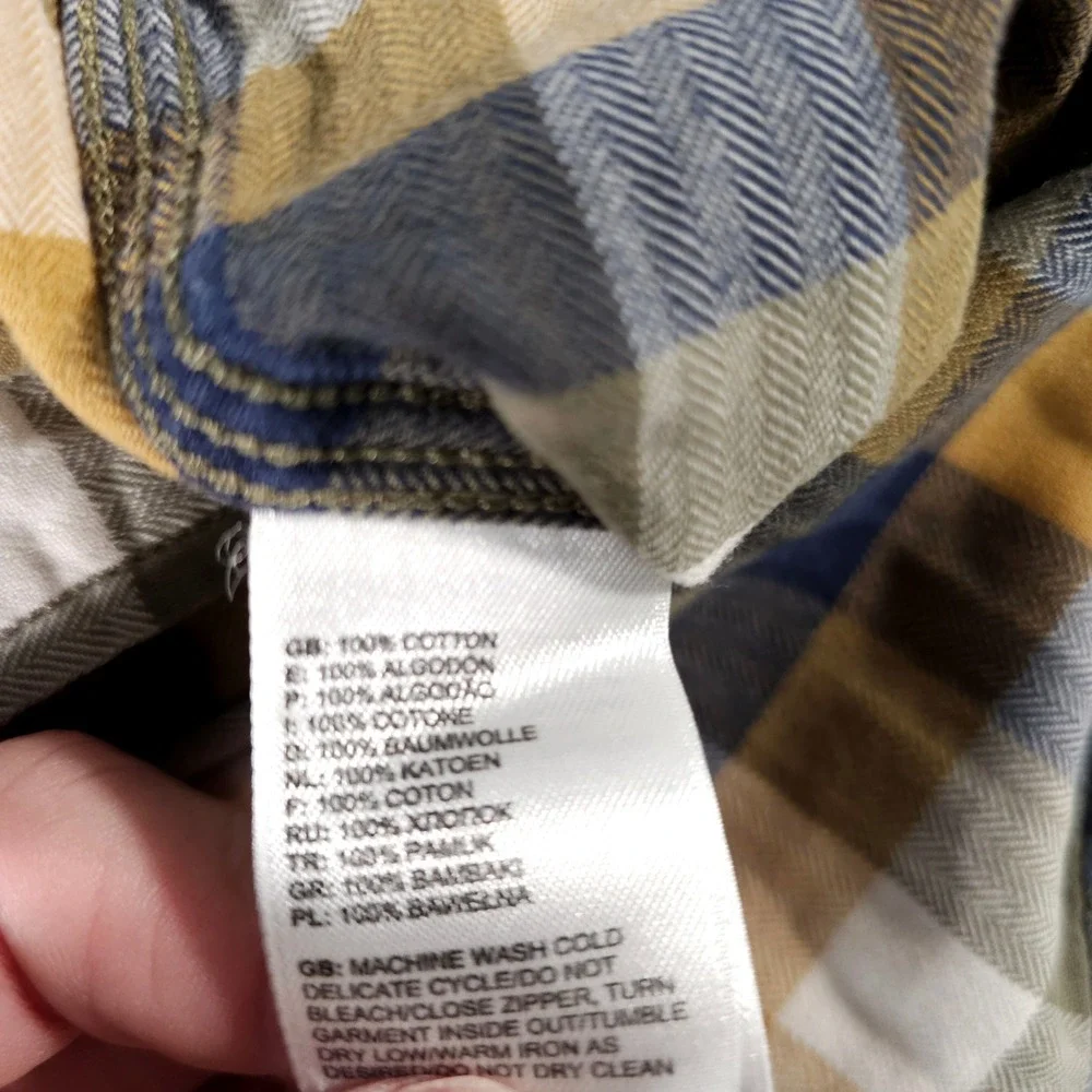 The North Face Button Down Mens S Blue Tan Plaid Cotton Long Sleeve Flannel